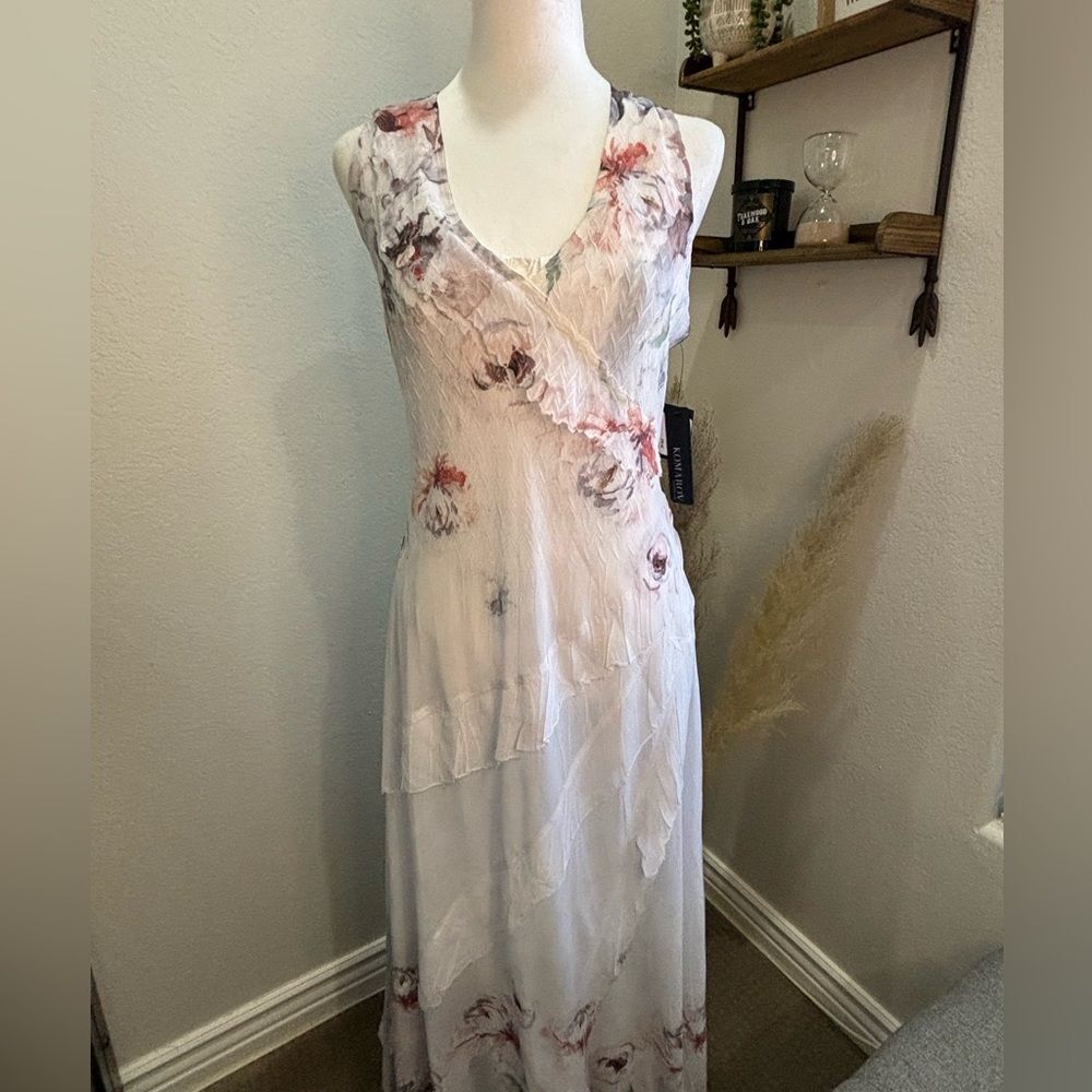 NWT- Komarov Ruffle Tiered Chiffon & Charmeuse Maxi Dress - Picture 4 of 8